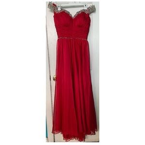 Red And Silver Off The Shoulder Corset Formal Dress